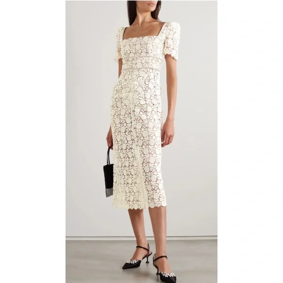 knee length dresses for ladies Blue Lace Embellished Midi Dress – self-portrait-US main image 0